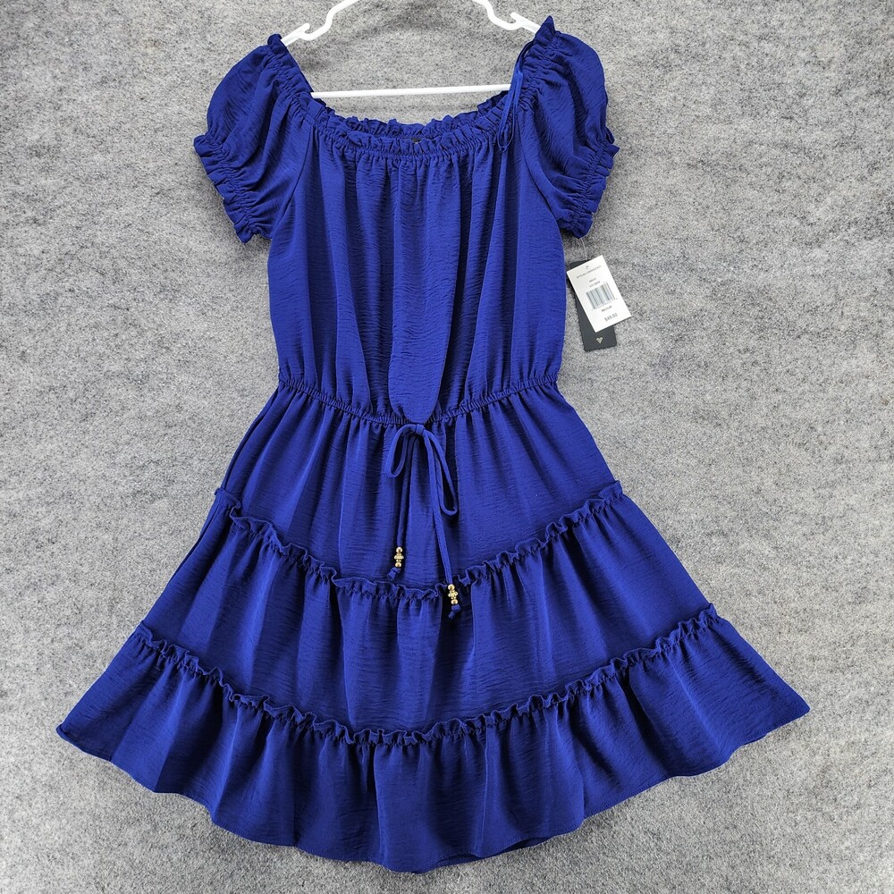 City Triangles Dress Womens Medium Off Shoulder Blue Fit Flare Tiered